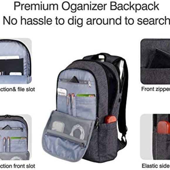 Gray Heather Backpack with charger port - Picture 11 of 12